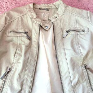 Super cute cream faux leather biker-style jacket with silver details size L